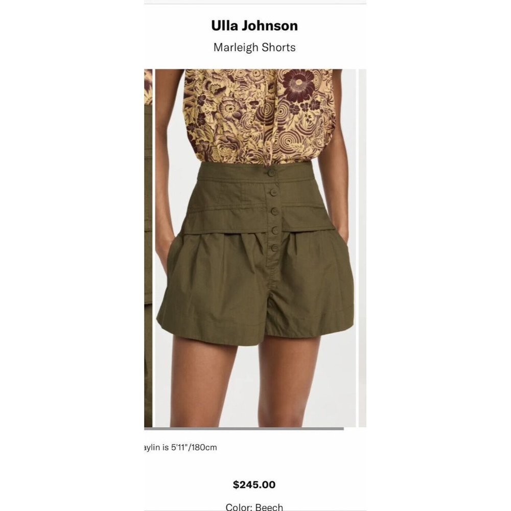 Ulla Johnson Marleigh Shorts Beech Color $245 Women’s Size 8 Green High Waist B1